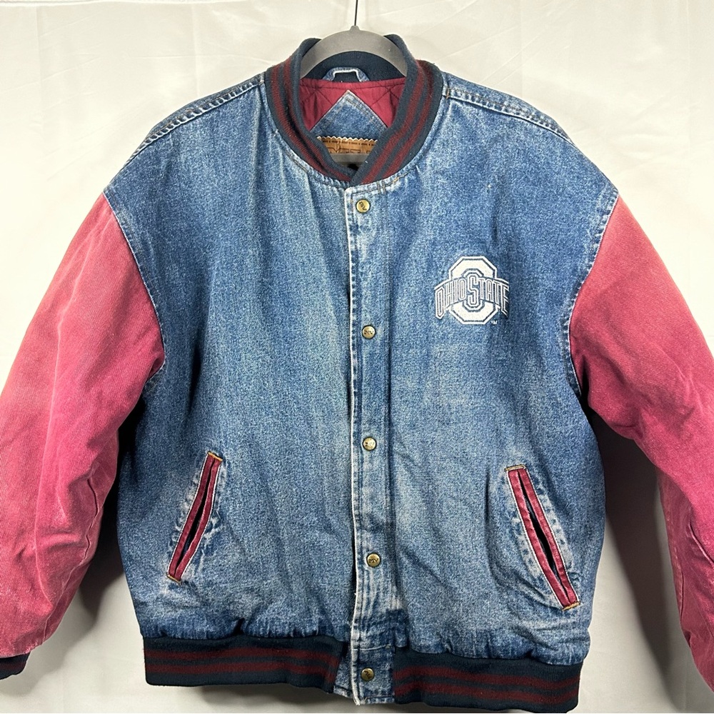 Vintage Ohio State University Denim Varsity Jacket Size XL Quilted OSU